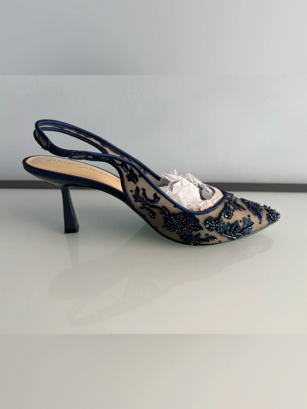 Betsey Johnson Women's Navy Nikki Embroidered Slingback Evening Pumps Size 10